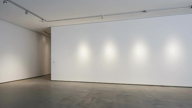 A minimalist gallery space featuring white walls and soft lighting, creating a serene atmosphere for art display