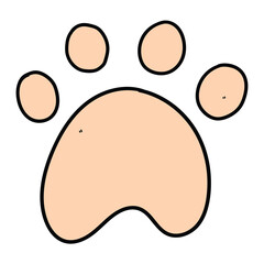 Hand drawn cartoon dog paw print cartoon dog paw print on white background.