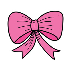 Hand drawn cartoon pink bow on white background.