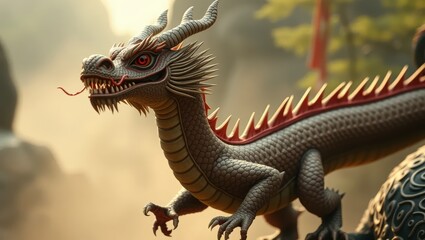 Fototapeta premium Close-up of a Majestic Chinese Dragon Statue