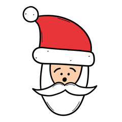 Hand drawn cartoon Santa Claus face on white background. Concept New Year, Christmas.