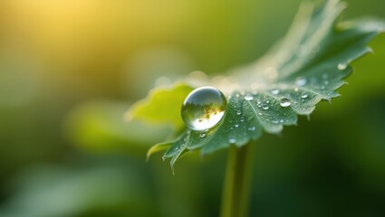 Dewdrop on a Green Leaf with Blurred Background