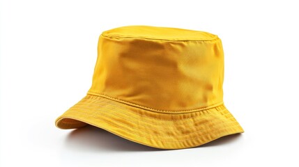 Fototapeta premium Casual yellow bucket hat shown against a white background, mockup for accessories or clothing design purposes.