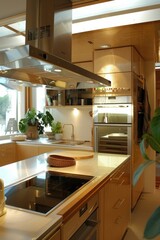 Fototapeta premium Modern Sustainable Kitchen Design with Energy Saving Appliances and Solar Powered Range