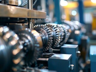 Fototapeta premium A close-up of industrial machinery in operation, with gears and levers moving in harmony, highlighting the engineering and precision involved in heavy-duty production