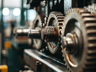 Naklejka premium A close-up of industrial machinery in operation, with gears and levers moving in harmony, highlighting the engineering and precision involved in heavy-duty production