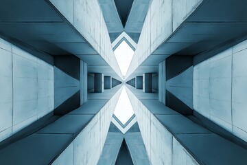 Fototapeta premium A visually stunning image capturing the symmetry of a modern architectural structure highlighted in blue tones.