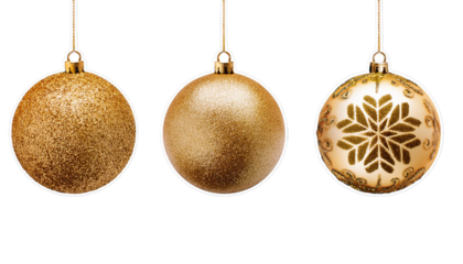 Set aus goldenen Stickern von Weihnachtskugeln auf schwarzem Hintergrund 