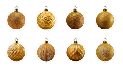 Set aus goldenen Stickern von Weihnachtskugeln auf schwarzem Hintergrund