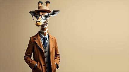 giraffe in a fashionable dress - jacket, tie, glasses. 