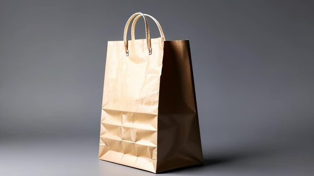 A stylish paper shopping bag stands against a neutral backdrop, highlighting minimalism and elegant design principles