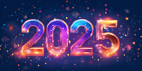 Sparkling Neon 2025 Celebration Design with Fireworks