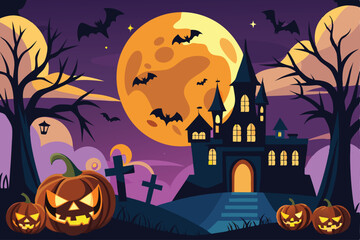 Halloween background with pumpkins illustration.