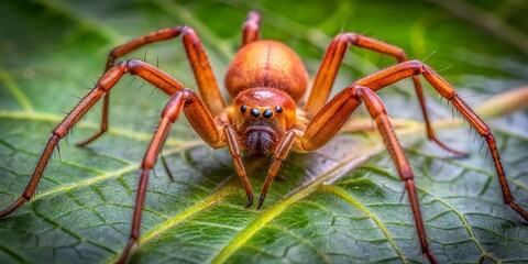 Fototapeta premium Detailed Close-Up of a Brown Recluse Spider on a Leaf Capturing Its Unique Features and Coloration
