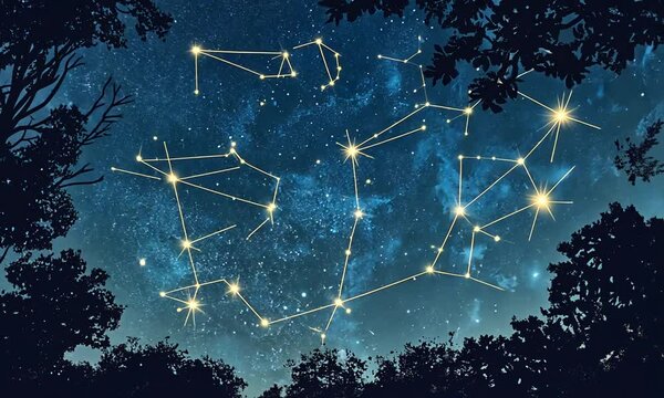 Starry Night Sky with Constellations