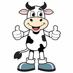funny cow with a milk give two thumbs up isolated on white