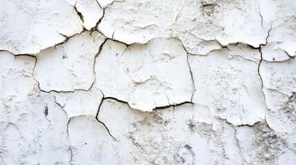 Cracked and weathered white plaster wall, close-up texture shot perfect for architectural or rustic backgrounds.