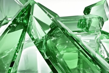 Shimmering green crystal glass shards abstract background