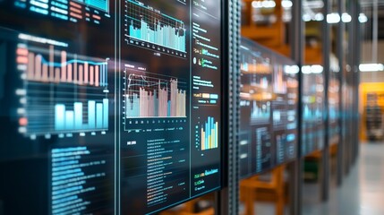 A detailed shot of a supply chain dashboard displaying key performance indicators, including inventory levels, shipping times, and costs, illustrating the focus on data-driven decision-making