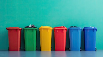 Different Types of Bins for Waste Separation on Solid Color Background.