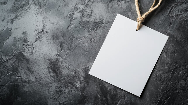 The white blank price tag on a textured dark grey background.