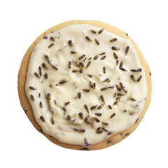 Sugar cookiewith lavender flavour and cream cheese on top, isolated photo