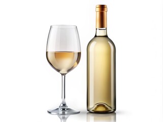 Elegant isolated white wine bottle and glass on a pure white background, perfect for upscale promotions, sophisticated advertising, and refined product showcases.