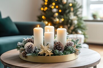 Festive candle centerpiece for holiday celebration