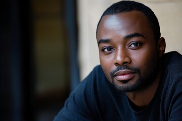 A portrait of an African American man in his late teens, captured with the soft light.