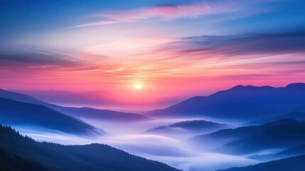 Obraz premium majestic sunrise over misty mountains landscape photography