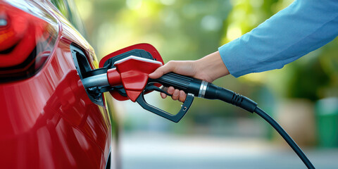 Woman Filling Up Car With Gas at Gas Station