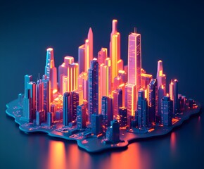 Fototapeta premium Neon lit Futuristic Cityscape with Glowing Financial Dashboards and Autonomous Drones