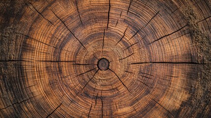 Detailed cross-section of an old tree trunk, showing rings and texture, creating a natural wooden banner template.