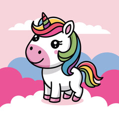 Cute Cartoon Rainbow Unicorn vector illustration