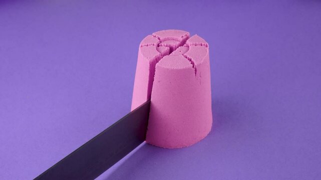 Very Satisfying and Relaxing Kinetic Sand ASMR video. Cutting anti stress macro close up colorful Kinetic Sand with a Knife. ASMR sounds.
