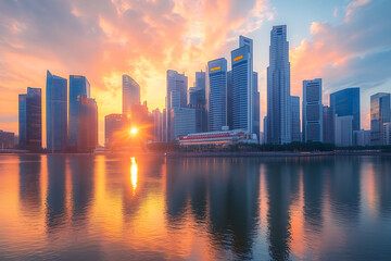 Fototapeta premium Sunset over city skyline