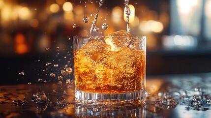 Refreshing Cocktail Being Poured at a Bar Perfect for Mixed Drink Promotions and Events