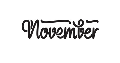 November Handwritten Text Vector Illustration: Elegant and Cozy Design Perfect for Seasonal Greetings, Autumn-Themed Projects, Holiday Cards, and Engaging Social Media Content to Celebrate Fall