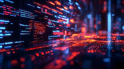 Obraz premium Abstract technology background with vibrant red and blue data streams.