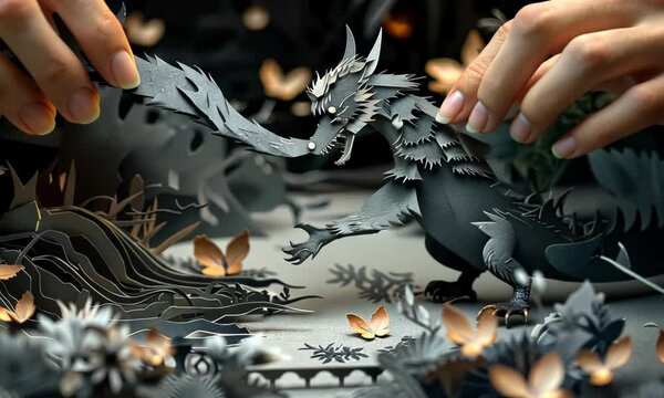 A person is holding a paper dragon and a butterfly Video