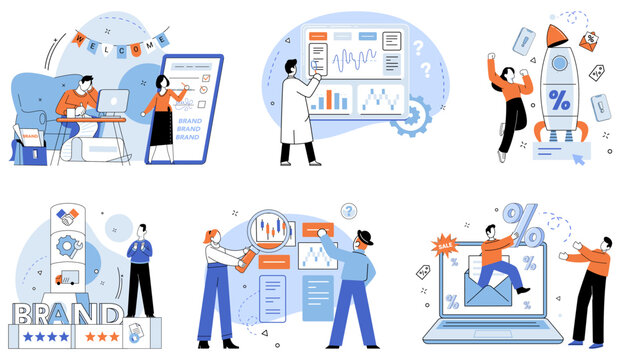 Brand vector illustration. Competitive, arena, challenges brand to evolve and thrive in dynamic landscape Identity, mirror, reflects brands character, creating connection with audience