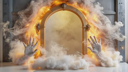 Hands Reaching Out From a Burning Mirror - Powered by Adobe