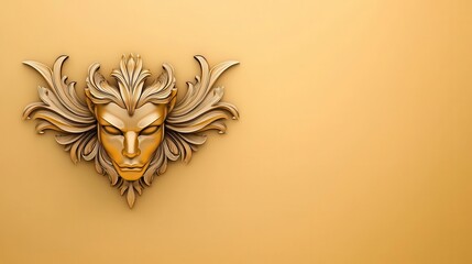 Decorative wall art featuring an ornamental face design on a golden background.