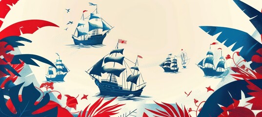 Patriotic Columbus Day Header with Dynamic Red, White, and Blue Themes for Holiday Sale Promos