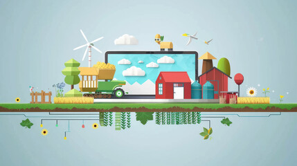 Naklejka premium A digital platform offering software solutions designed to meet the unique needs of rural populations, from agriculture to education.