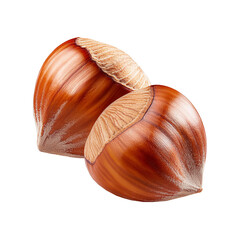 Two hazelnuts isolated on transparent background