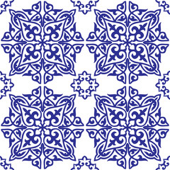 Geometric Moroccan Seamless Pattern Arabesque blue. Moroccan azulejo pattern, majolica tile,Talavera, Damask. Portuguese azulejo tile pattern floral ornament, Mediterranean ceramic, embroidery
