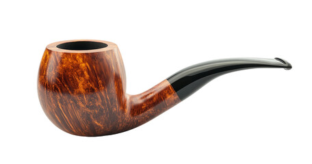 Classic Wooden Tobacco Pipe with Glossy Finish on Transparent Background
