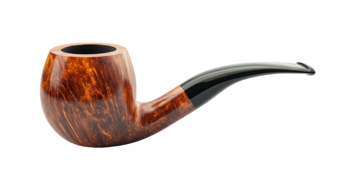 Classic Wooden Tobacco Pipe with Glossy Finish on Transparent Background