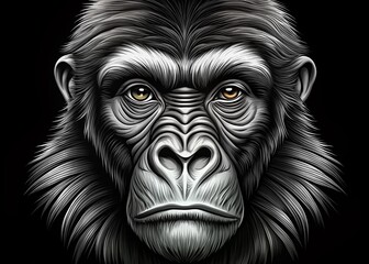 Fototapeta premium Detailed Outline of a Gorilla Face in Black and White Suitable for Various Creative Projects